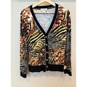 Joseph Ribkoff Women's Colorful Print Button Up Cardigan Sweater 12 Long Sleeves